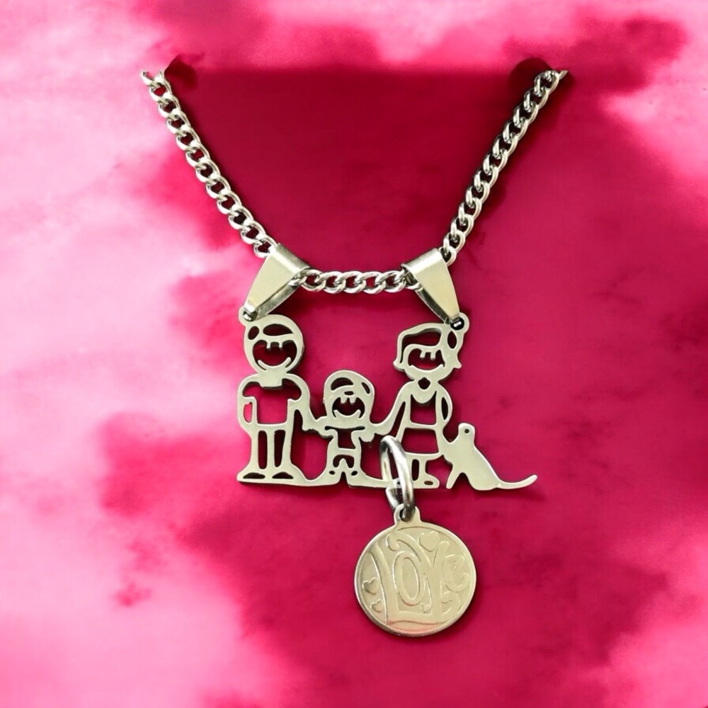 🆕 Family of Four Pendant Necklace Stainless Steel